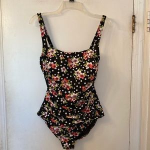 NWT Seekers Essentials black floral one-piece swimsuit